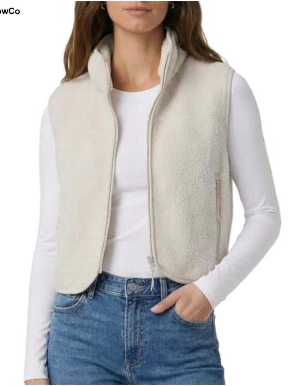 Cropped Sherpa Fleece Vest Zip Up Sleeveless Jacket with Pockets